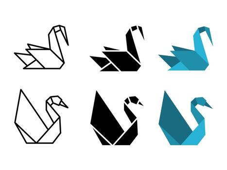 cisne icono colocar. un conjunto de cisne origami ilustraciones en minimalista línea, sólido negro, y azul color estilos. Perfecto para logo diseño, icono conjuntos, y moderno gráfico elementos. vector