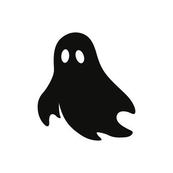 A solid black silhouette of a ghost with a simple, sad expression and a smooth bottom. vector