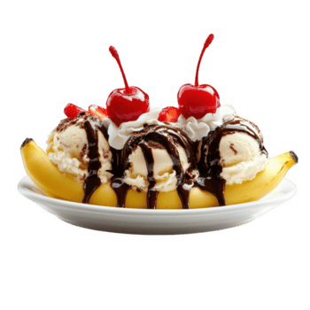 uma banana Dividido com gelo creme e cerejas png