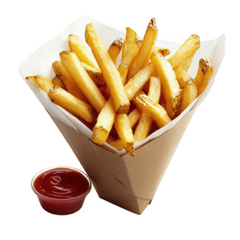 francês fritas dentro papel recipiente com ketchup png
