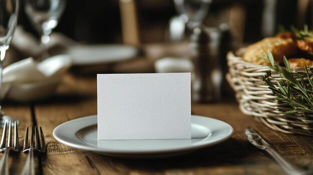 A blank card is placed on a table photo