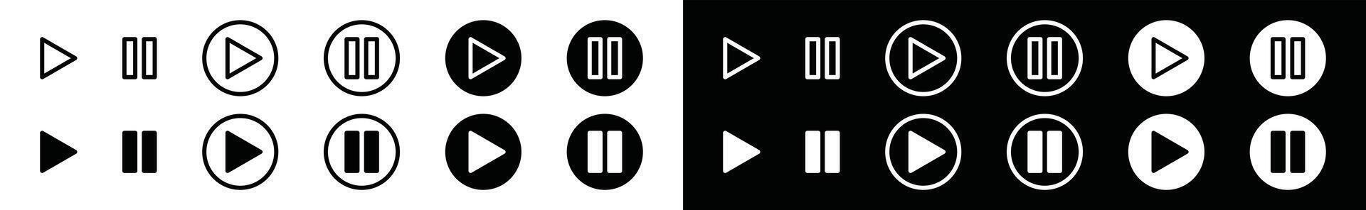 Play button icons symbol. Music media player. multimedia control. Contains pause, stop, record, speed up, next, previous, replay, shuffle. Illustration vector