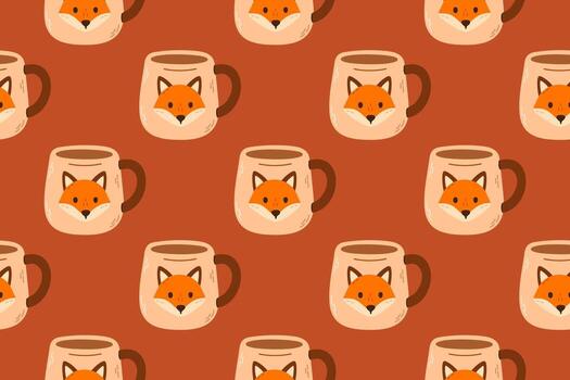 Seamless pattern with fox mugs on brown background vector