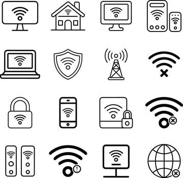 Wireless Network Icons Modern, Clean, Line Art Style Set vector