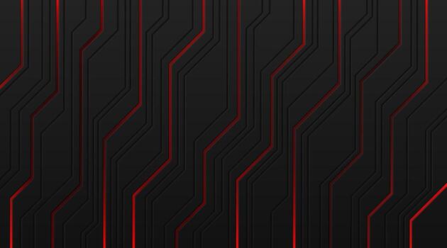 Dynamic red light on black metallic cyber geometric design in circuit style. Modern technology futuristic background. Design for banner, cover, web, flyer, card, poster, wallpaper. EPS10 vector