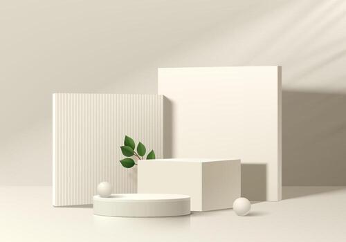 Minimalist geometric shapes and green leaves vector