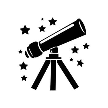 Telescope icon on a tripod with stars, space exploration on white background vector