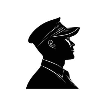 Silhouette of a man in a uniform cap on a white background icon vector