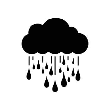Black rain cloud icon with falling raindrops in various sizes on white background vector