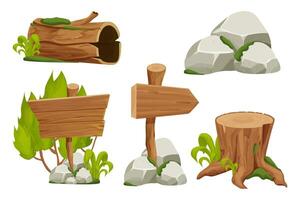 Woodland logs, stones, and signs collection vector
