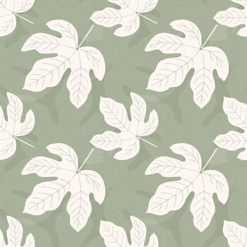Pattern with grape leaves beige on soft green background. Textile background. vector