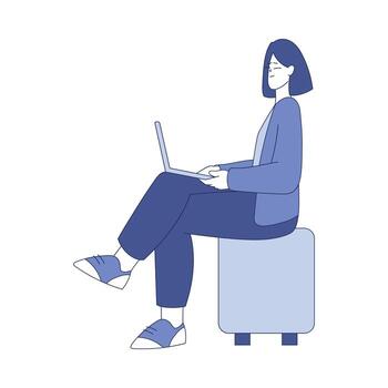 Smiling Woman Sitting with Laptop Computer Programming Illustration vector