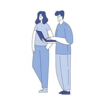 hombre y mujer con ordenador portátil computadora programación ilustración vector