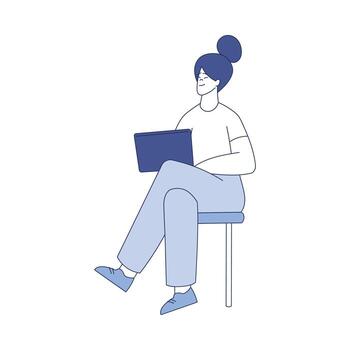 Smiling Woman Sitting with Tablet Computer Programming Illustration vector