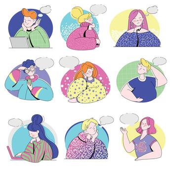 Colorful characters in various poses and activities vector