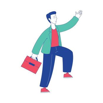 hombre personaje con maletín Moviente adelante lograr objetivo ilustración vector