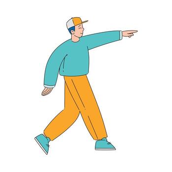 Smiling Man Looking at Something Interesting Pointing Finger at It Illustration vector