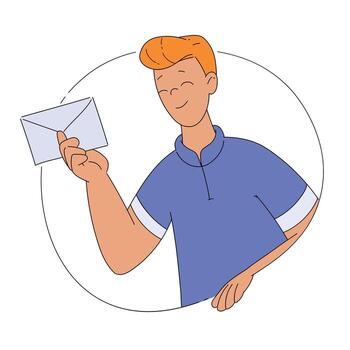 Smiling Man Character with Envelope Looking Out of Shape Illustration vector