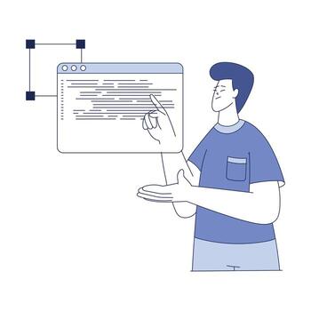 sonriente hombre con computadora pantalla programación ilustración vector