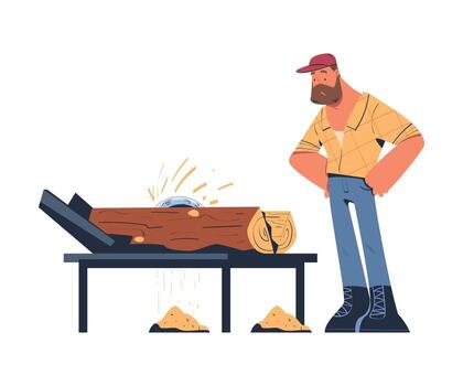 Man looking at a log on table vector