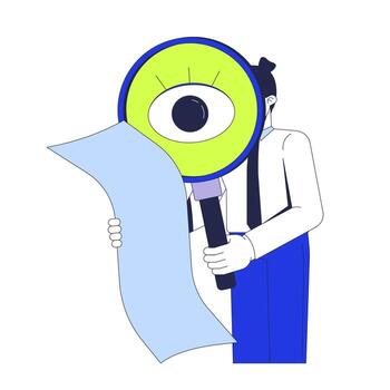 Paying attention to detail soft skill 2D illustration concept. Monotasking, diligence. Recruitment HR. Data analyst handling task cartoon character isolated on white. Flat abstract metaphor vector