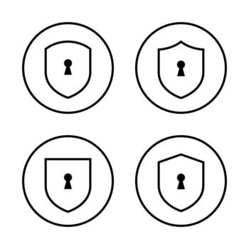 Shield with keyhole icon set. Outline lock protection symbol in circle line vector