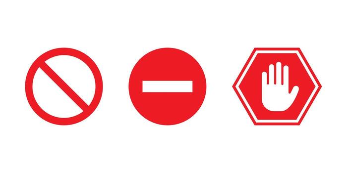 Prohibition and restriction icon set. No entry and stop hand sign. Do not enter symbol vector