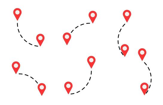 Red markers indicate points on a path or map layout. vector