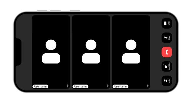 Tres usuario perfiles en un digital conferencia llamada interfaz. vector