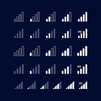 Set Negative Space Phone Signal Wi-fi Indicator Icon vector
