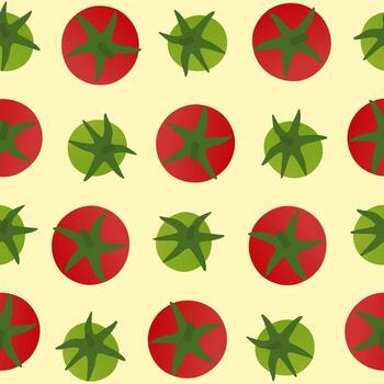 Seamless pattern of red and green tomatoes on light background vector