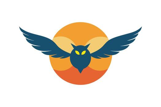 Mystical Owl Flying Across Three Overlapping Circles with Cat Illustration Elements vector