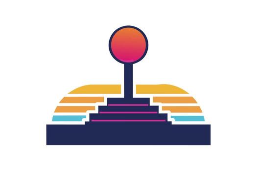 Retro Arcade Joystick Rising From Ocean Waves with Cat Illustration vector