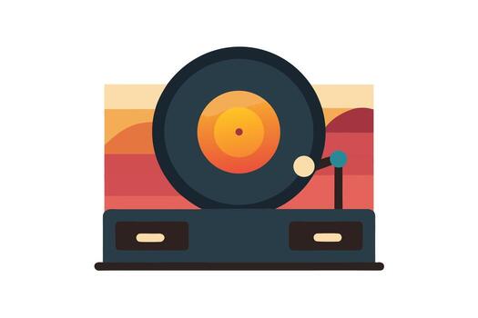 An old record player with a record on top vector