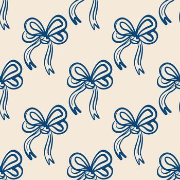 seamless pattern with hand drawn decorative ribbon bows on beige background repeating design creating elegant festive texture concept of textile fashion gift wrapping decoration vector