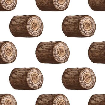 mano dibujado de colores sin costura modelo de madera registros y árbol tocones en tinta bosquejo vector