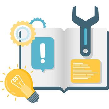 Book with tools and light bulb vector