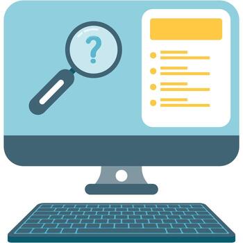 Computer with search icon and data list vector