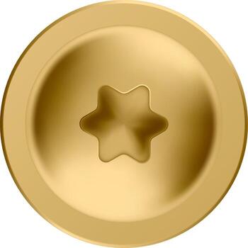 Close up of a golden torx screw head, showcasing its star shaped socket and smooth, reflective surface, set against a transparent background, ideal for design or engineering projects vector
