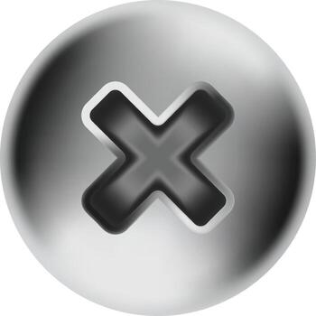 Silver sphere with embedded black cross symbolizing rejection, cancel, negative, wrong or delete in digital interfaces, embossed design with transparent background vector