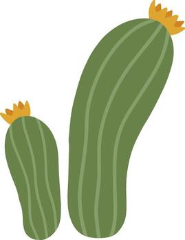Two stylized green cacti with yellow flowers are growing together, creating a simple yet vibrant desert scene against a clean white background vector