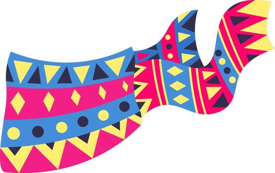Waving scarf with traditional geometric pattern featuring vibrant colors and intricate details, adding a touch of cultural flair and elegance vector