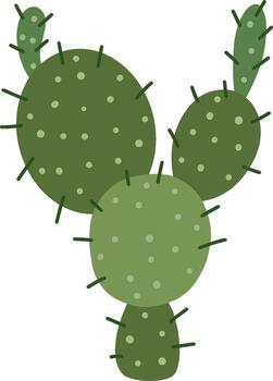 Illustration of a stylized green prickly pear cactus with rounded pads and small spines, isolated on a white background, representing desert flora and arid environments vector