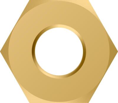 Gold hex nut isolated against a transparent background, symbolizing security and strength in industrial and construction contexts, while highlighting mechanical engineering precision and durability vector