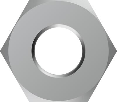 Realistic metallic hexagonal nut with threaded hole, essential component for fastening and joining objects securely, providing strength and stability in construction and mechanical applications vector