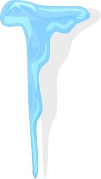 Cartoon illustration of a melting icicle dripping water, casting a shadow on a white background, representing the transition from winter to spring and the changing seasons vector