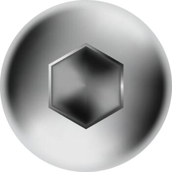 Close up of a shiny metal screw head with a hexagon socket, reflecting light and creating a gradient effect, isolated on a transparent background vector