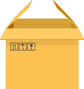 Open cardboard box featuring packaging symbols, waiting for contents on a transparent background, representing concepts of delivery, relocation, and logistics in various industries vector