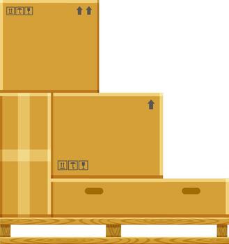 Stacked cardboard boxes on wooden pallet are ready for shipping, with logistic symbols printed and transparent background, ideal for e commerce and delivery related designs vector