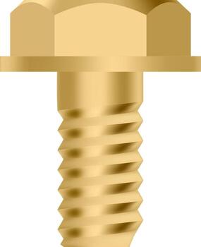 Shiny golden metallic screw with large head and helical thread is standing on transparent background, creating a visually striking contrast vector